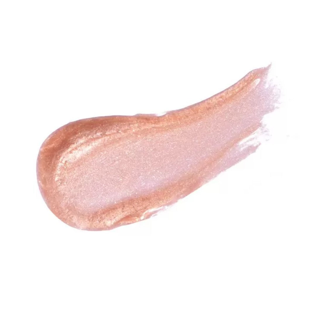 Hello Biscuit Beauty Palomino clear, sparkly pink lip gloss swatch with a shimmering finish.