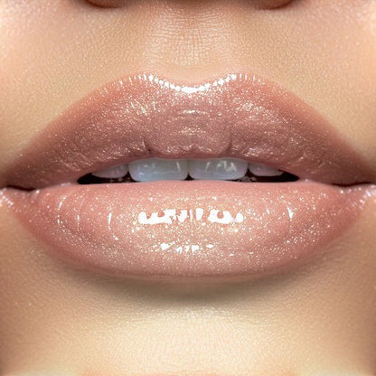 Hello Biscuit Beauty Palomino Lip Gloss: clear, sparkly pink gloss with a smooth, non-sticky finish. Nourishing Squalane and Vitamin E.