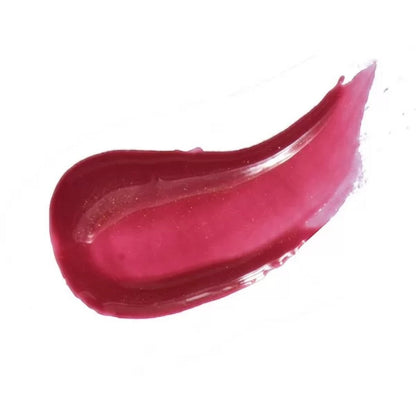Hello Biscuit Beauty Watermelon Crawl dark pink lip gloss swatch with subtle shimmer. Smooth, high-shine finish.